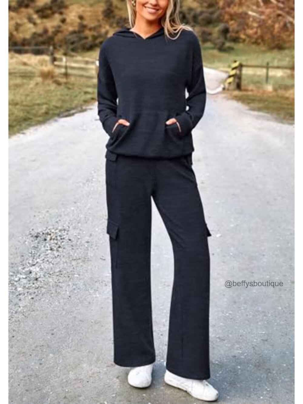 Two Piece Tracksuit Set Hoodie Cargo Pants Athleisure Outfit - Picture 5 of 6